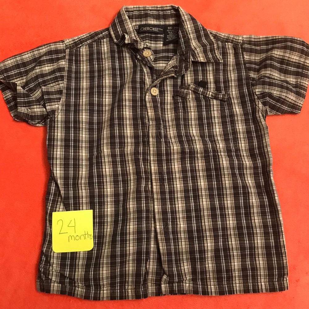 CHEROKEE Boys Plaid Dress Shirt